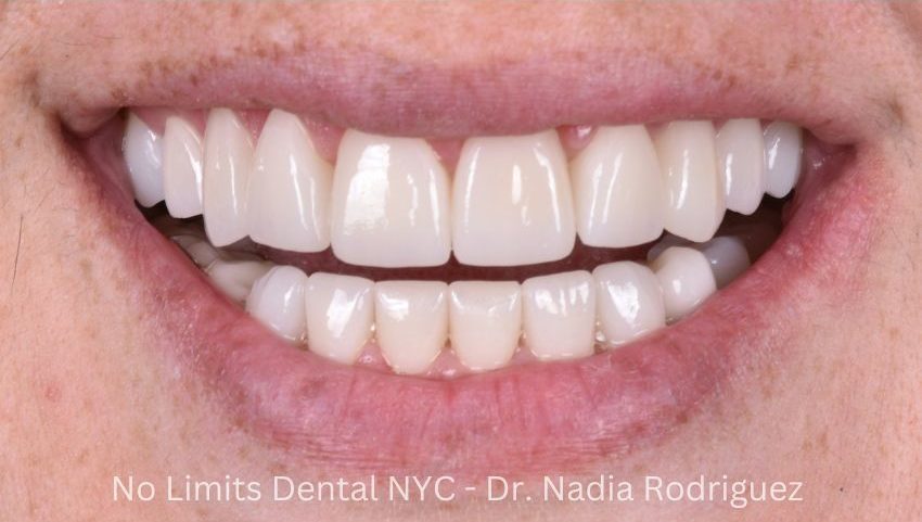 After crowns were used to restore this smile — No Limits Dental patient 2, Midtown Manhattan